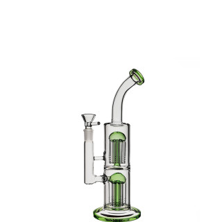 Бонг зелений прозорий на підставці з двома перколяторами 29 см