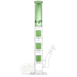 Високий зелений скляний бонг на підставці з трьома древоподібними перколяторами, 50 см