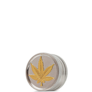 Міні гриндер Монетка з листям металева із двох частин 3 см